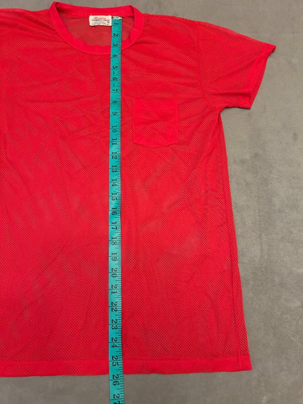 Vintage 80s Donnco Red Nylon Mesh Football Jersey Pocket T-Shirt Made in Korea S - Picture 3 of 5